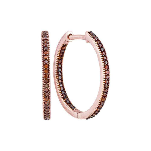 10K Rose Gold Round Red Color Enhanced Diamond Hoop Earrings 1/4 Cttw - Gold Americas