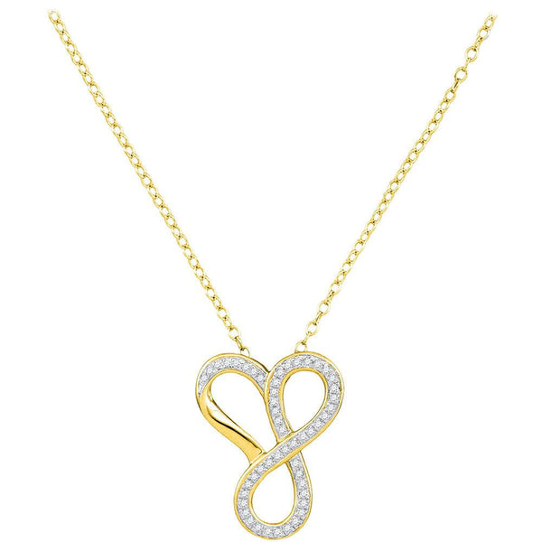 10K Yellow Gold Womens Round Diamond Infinity Heart Pendant Necklace 1/6 Cttw