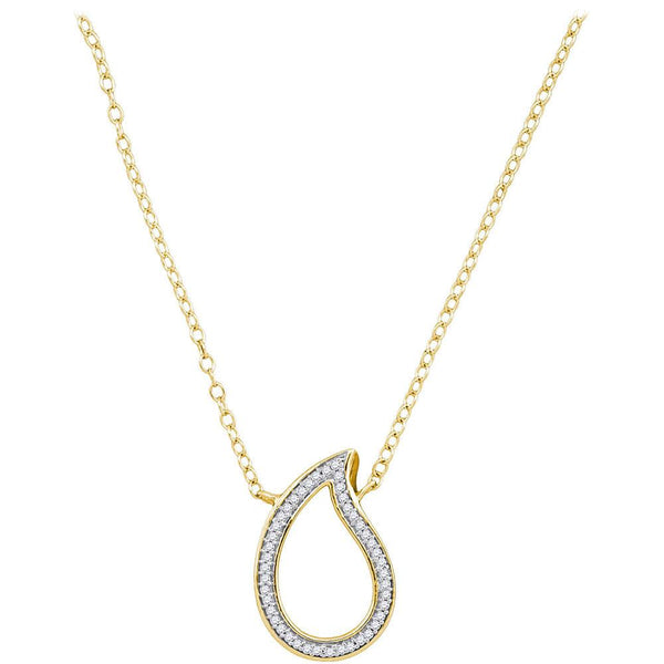 10K Yellow Gold Womens Round Diamond Teardrop Pendant Necklace 1/10 Cttw