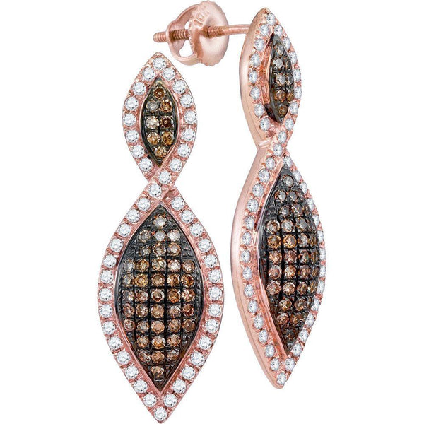 10K Rose Gold Round Cognac-brown Color Enhanced Diamond Oval Dangle Earrings 1.00 Cttw - Gold Americas