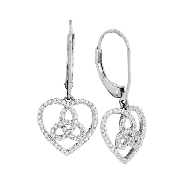 10K White Gold Round Diamond Triquetra Heart Trinity Dangle Earrings 1/5 Cttw - Gold Americas