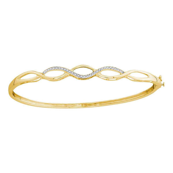 10K Yellow Gold Diamond Woven Strand Bangle Bracelet 1/8 Cttw