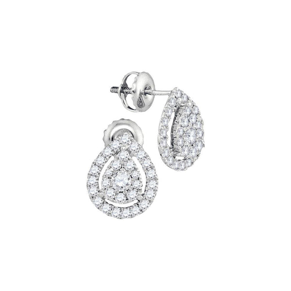 14K White Gold Round Diamond Teardrop Stud Earrings 3/4 Cttw