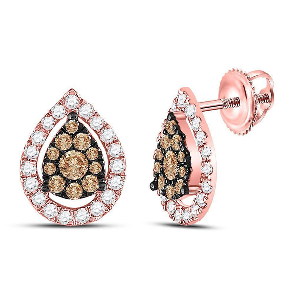 14K Rose Gold Round Brown Diamond Teardrop Cluster Earrings 3/4 Cttw - Gold Americas