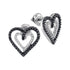 Sterling Silver Round Black Color Enhanced Diamond Double Heart Stud Earrings 1/20 Cttw