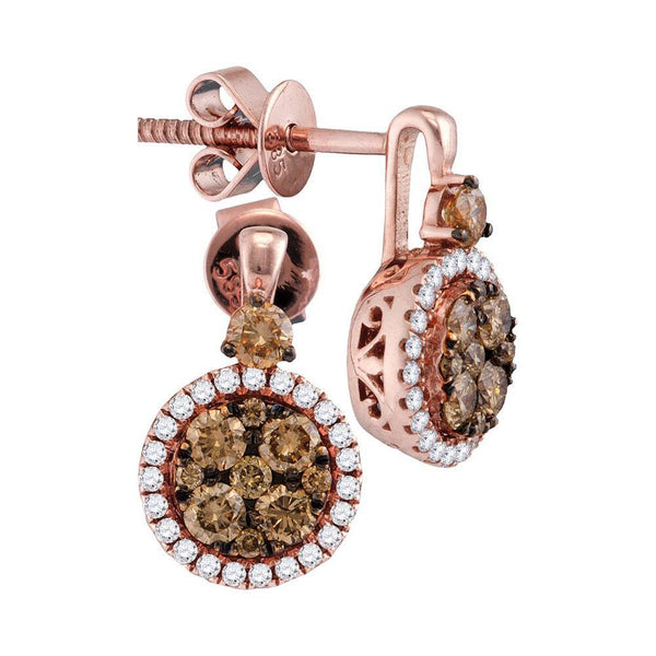 14K Rose Gold Round Cognac-brown Color Enhanced Diamond Cluster Frame Earrings 7/8 Cttw - Gold Americas
