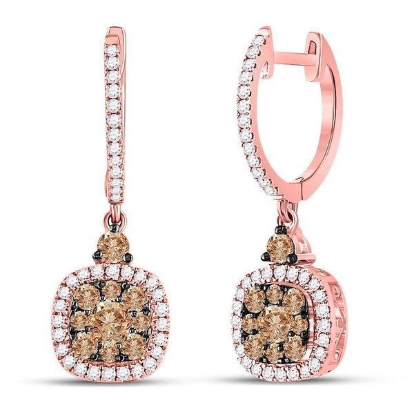 14K Rose Gold Round Brown Color Enhanced Diamond Square Dangle Earrings 7/8 Cttw - Gold Americas