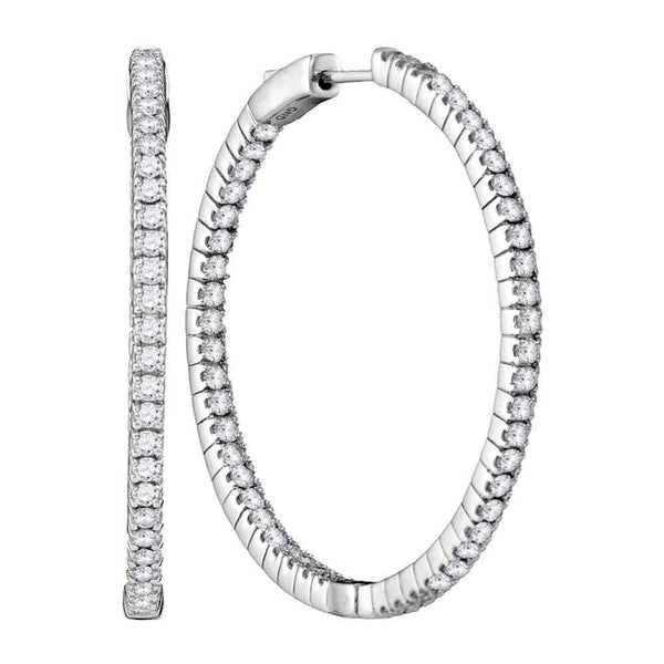 14K White Gold Round Diamond Hoop Inside Outside Earrings 2-7/8 Cttw - Gold Americas