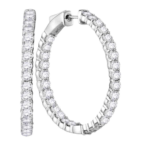 14K White Gold Round Diamond Hoop Inside Outside Earrings 4.00 Cttw - Gold Americas