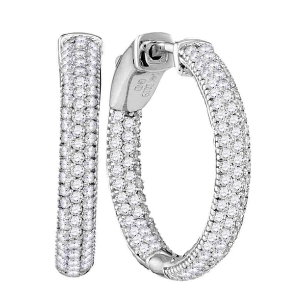 14K White Gold Round Pave-set Diamond Hoop Earrings 1-1/5 Cttw - Gold Americas