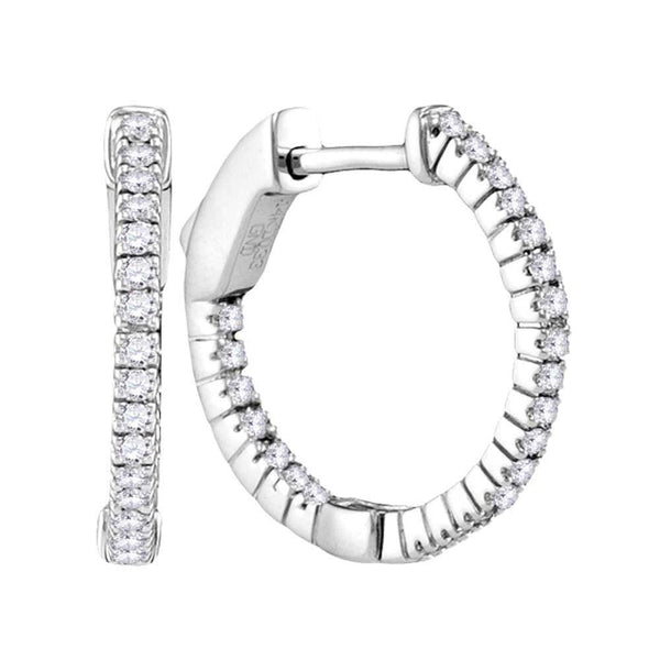14K White Gold Round Diamond Single Row Hoop Earrings 1/3 Cttw - Gold Americas