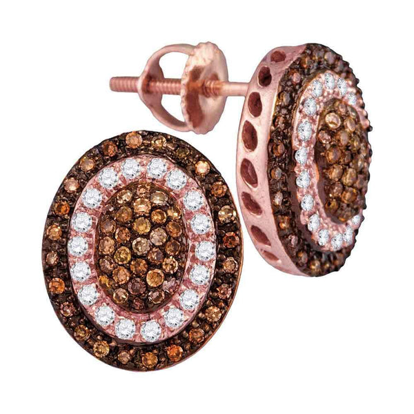 10K Rose Gold Round Brown Color Enhanced Diamond Oval Cluster Earrings 1/2 Cttw - Gold Americas