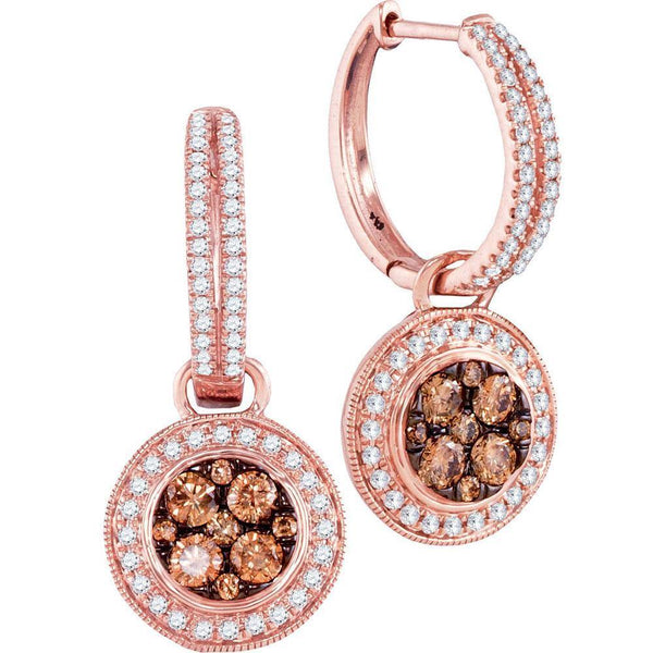 14K Rose Gold Round Cognac-brown Color Enhanced Diamond Circle Cluster Dangle Earrings 1.00 Cttw - Gold Americas