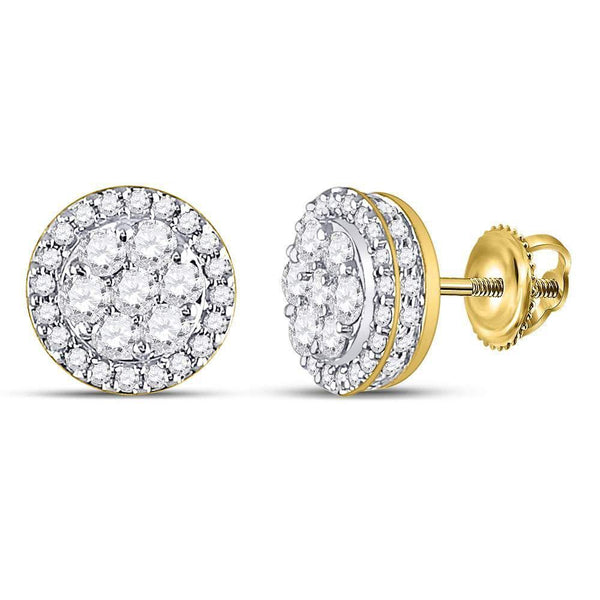 10K Yellow Gold Round Diamond Flower Cluster Earrings 1.00 Cttw - Gold Americas