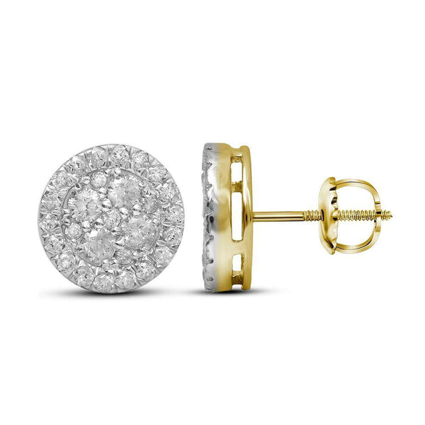 10K Yellow Gold Round Diamond Cluster Stud Earrings 1-1/2 Cttw - Gold Americas