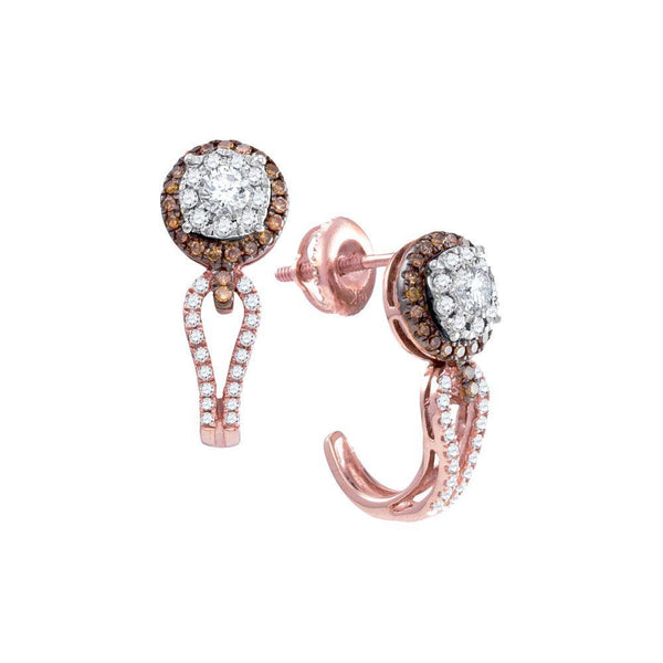 14K Rose Gold Round Diamond J Half Hoop Cluster Earrings 3/4 Cttw - Gold Americas