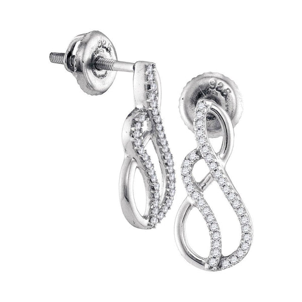 Sterling Silver Round Diamond Infinity Screwback Stud Earrings 1/6 Cttw