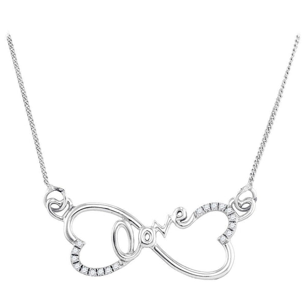 Sterling Silver Womens Round Diamond Heart Infinity Love Pendant Necklace 1/10 Cttw