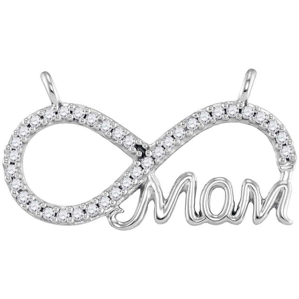 10K White Gold Womens Round Diamond Mom Infinity Pendant Necklace 1/5 Cttw