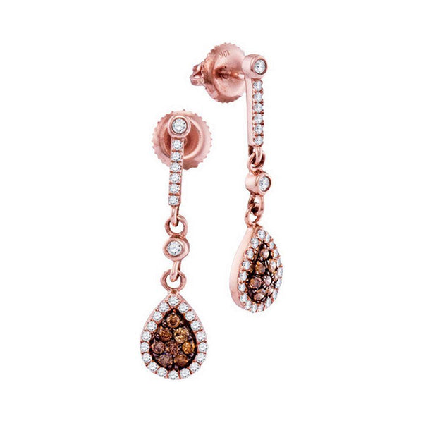 10K Rose Gold Round Brown Color Enhanced Diamond Dangle Earrings 1/2 Cttw - Gold Americas