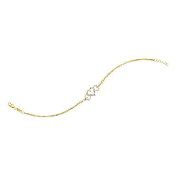 10K Yellow Gold Diamond Triple Heart Chain Bracelet 1/10 Cttw