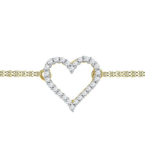 10K Yellow Gold Diamond Heart Bracelet 1/8 Cttw