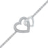 Sterling Silver Diamond Double Heart Chain Bracelet 1/10 Cttw