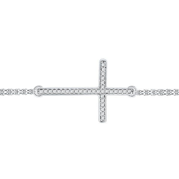 10K White Gold Diamond Sideways Cross Bracelet 1/10 Cttw - Gold Americas