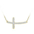 10K Yellow Gold Womens Round Diamond Horizontal Cross Faith Necklace 1/10 Cttw