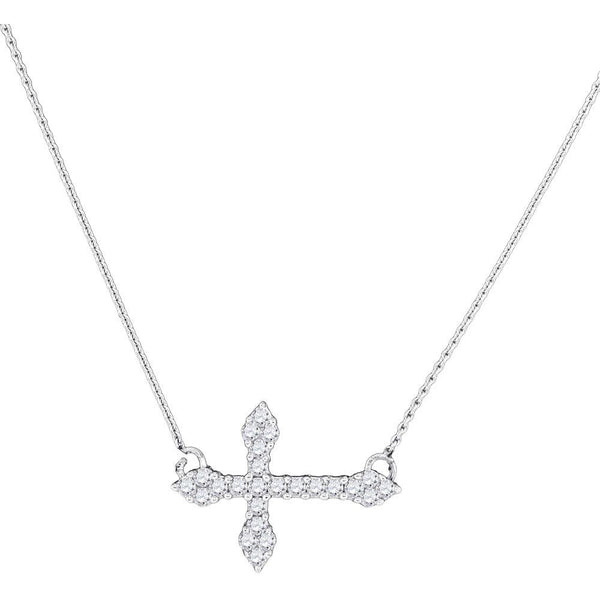 10K White Gold Womens Round Diamond Cross Religious Pendant Necklace 1/4 Cttw