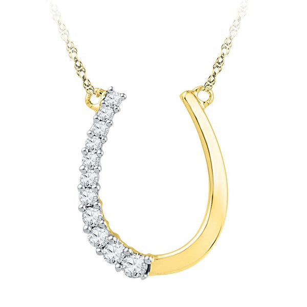 10K Yellow Gold Womens Round Diamond Horseshoe Pendant Necklace 1/5 Cttw