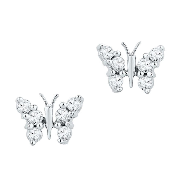 Round Diamond Butterfly Stud Earrings
