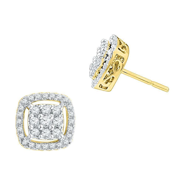 10K Yellow Gold Round Diamond Square Frame Cluster Earrings 1/2 Cttw - Gold Americas
