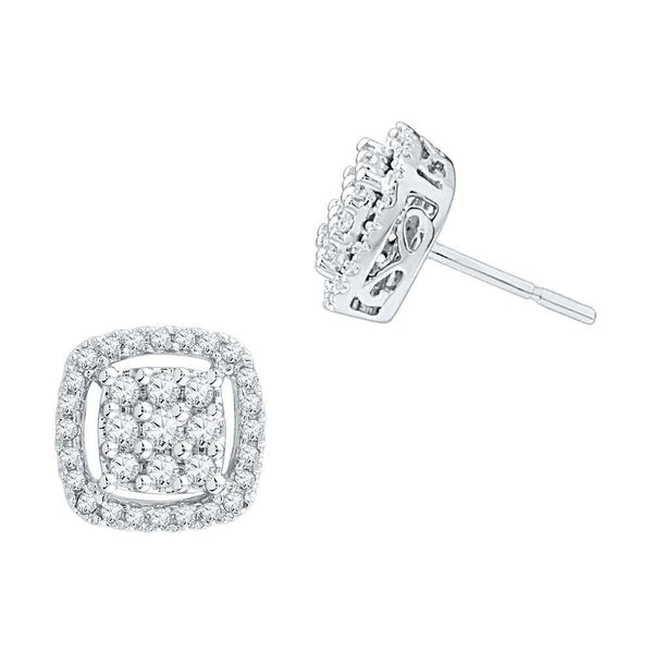 10K White Gold Round Diamond Square Frame Cluster Earrings 1/2 Cttw - Gold Americas