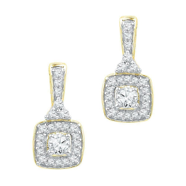 10K Yellow Gold Round Diamond Dangle Earrings 3/8 Cttw - Gold Americas
