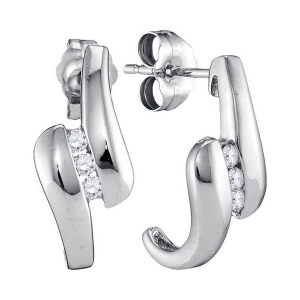 10K White Gold Round Diamond Half J Hoop Fashion Earrings 1/8 Cttw - Gold Americas