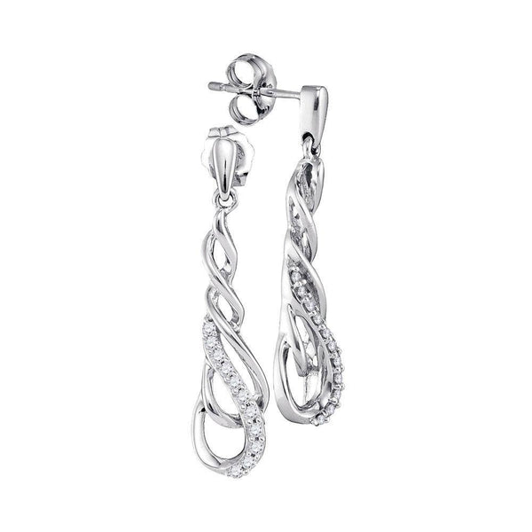 10K White Gold Round Diamond Teardrop Dangle Screwback Earrings 1/6 Cttw - Gold Americas
