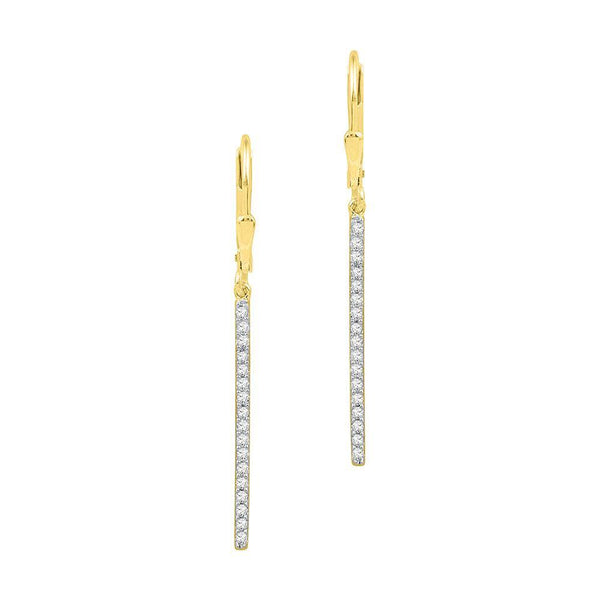 10K Yellow Gold Round Pave-set Diamond Stick Dangle Earrings 1/4 Cttw - Gold Americas