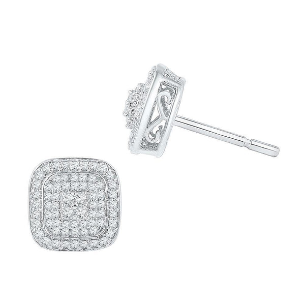 10K White Gold Round Diamond Cluster Square Screwback Earrings 5/8 Cttw - Gold Americas