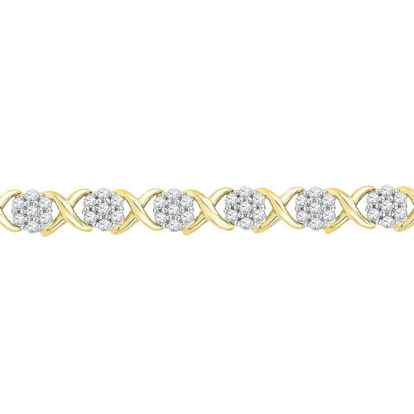 10K Yellow Gold Diamond Flower Cluster Fashion Bracelet 1/4 Cttw