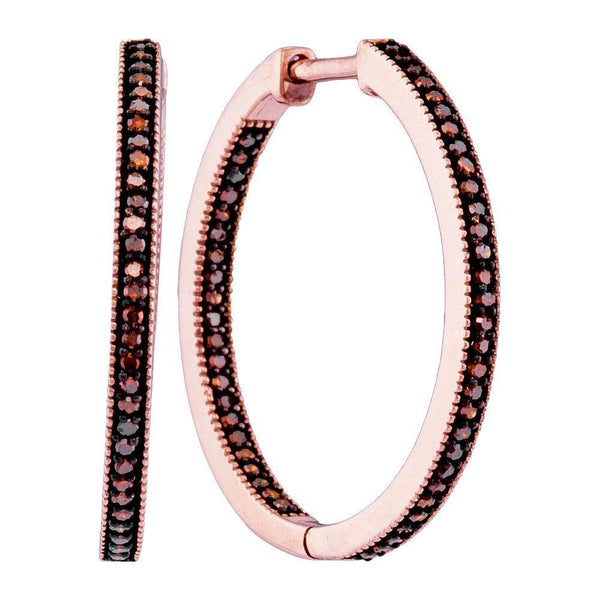 10K Rose Gold Round Red Color Enhanced Diamond Single Row Hoop Earrings 1/3 Cttw - Gold Americas