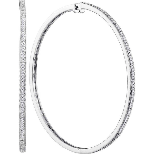 10K White Gold Round Diamond Large Slender Milgrain Hoop Earrings 1/2 Cttw - Gold Americas