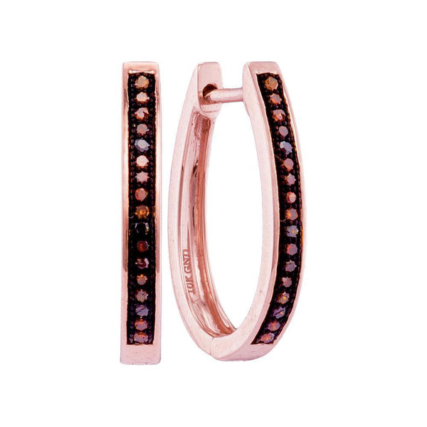 10K Rose Gold Round Red Color Enhanced Diamond Oblong Hoop Earrings 1/10 Cttw - Gold Americas