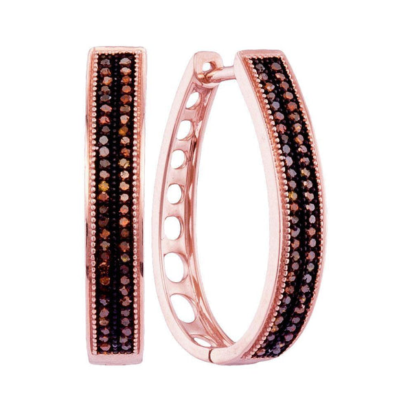 10K Rose Gold Round Diamond Double Row Oblong Hoop Earrings 1/3 Cttw - Gold Americas