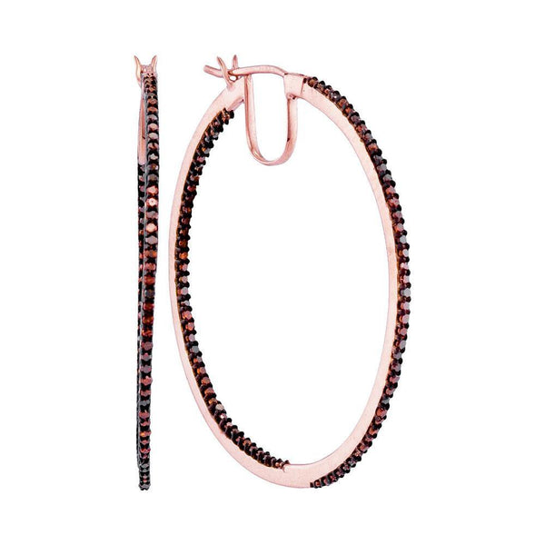 10K Rose Gold Round Red Color Enhanced Diamond Slender Hoop Earrings 1/2 Cttw - Gold Americas