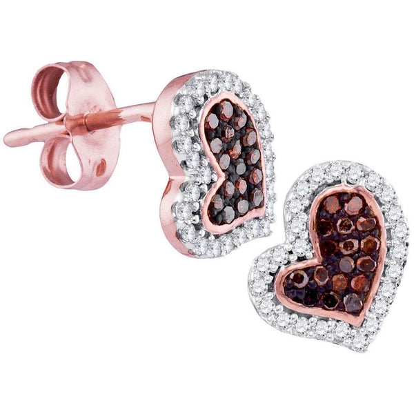 10K Rose Gold Round Red Color Enhanced Diamond Heart Stud Screwback Earrings 1/6 Cttw - Gold Americas