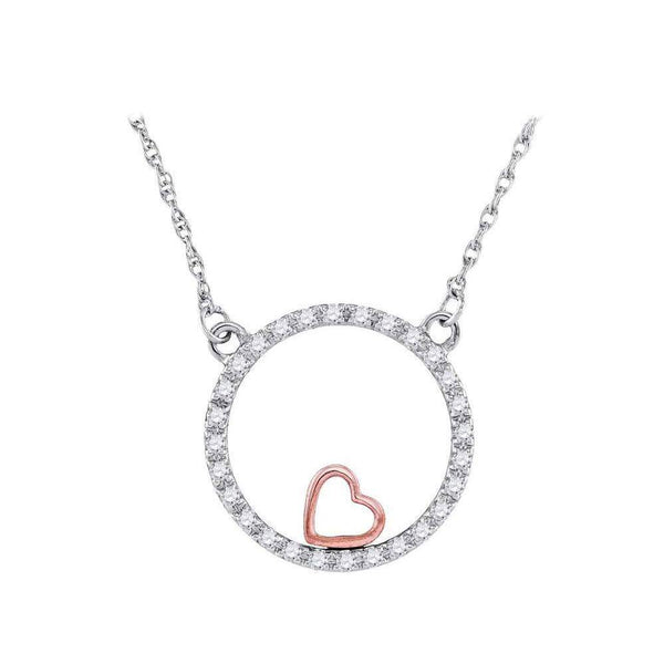 10K Two-tone Gold Womens Round Diamond Heart Circle Pendant Necklace 1/6 Cttw - Gold Americas
