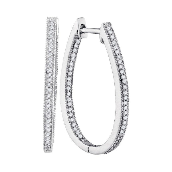 10K White Gold Round Diamond Oblong Oval Hoop Earrings 1/3 Cttw - Gold Americas