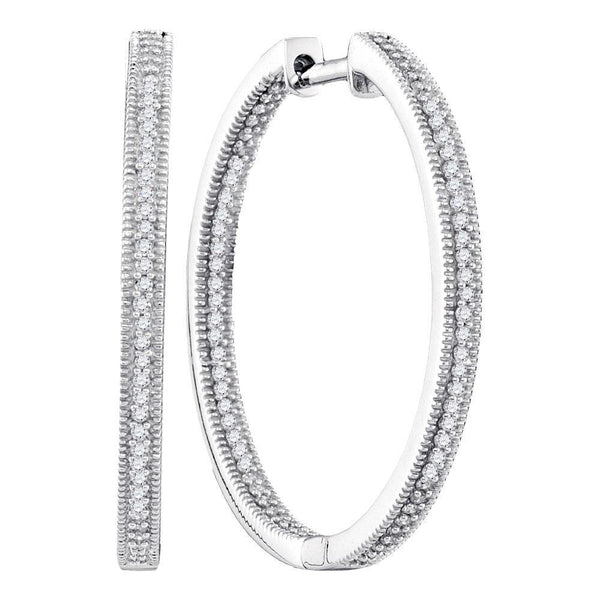 10K White Gold Round Diamond Inside Outside Hoop Earrings 1/2 Cttw - Gold Americas