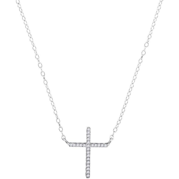 10K White Gold Womens Round Diamond Cross Religious Pendant Necklace 1/12 Cttw